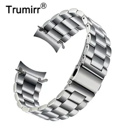 فولاذ المقاوم للصدأ المقاوم للصدأ من أجل Samsung Galaxy Watch 46mm SM-R800 Sports Band Curved End Strap Bracelet Silver Black Y286M