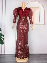 プラスサイズのドレスサイズアフリカパーティーの女性2023 Dashiki Ankaraスパンコールイブニングドレスターキー衣装ローブアフリカ服231005