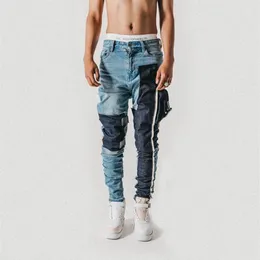 Fästficka nödställda jeans smala avsmalnande cyklist jeans hiphop streetwear non-stretch bomull 201111303e