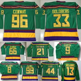 Uomo Retro Hockey 96 Charlie Conway Maglia Film Verde 1993 Vintage Classico 21 Dean Portman 44 Fulton Reed 33 Greg Goldberg 66 Gordon Bombay 99 Adam Banks Ricamo