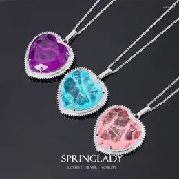 Pendant Necklaces SpringLady Vintage 32 32mm Heart Pink Quartz Amethyst Paraiba Tourmaline Necklace For Women Gemstone Fine Jewel Gift