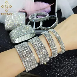 Bangle TREAZY 1-10 Rijen Strass Bruids Bruiloft Armbanden Goud Zilver Kleur Kristal Stretch Armband Vrouwen Polsbandje Elastische Sieraden 231005