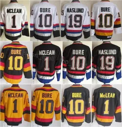 Men Retro Hockey 10 Pavel Bure Jersey Vintage Classic 1 Kirk Mclean 19 Markus Naslund All Stitched Team Color Black White Yellow For Sport Fans Pure Cotton High/Top