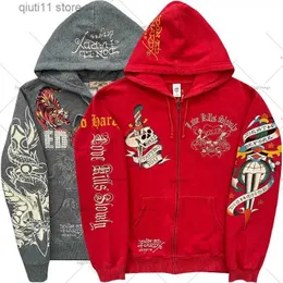 Herrtröjor tröjor y2k zip up hoodie för mäns gata casual mångsidig harajuku stil tröja hip hop gothic rock skalle ben överdimensionerade hoodie t231005