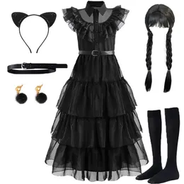 Girl's Dresses Wednesday Addams Cosplay för Girl Costume Vestidos för Kids Party Dresses Carnival Easter Halloween Costumes 5-14 år 231005