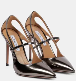 エレガントなブランドBovary Aquazzura Heel High Women Surface Sandals Shoes Leath Square Toe Mule Walking Lady Sandalias 35-43