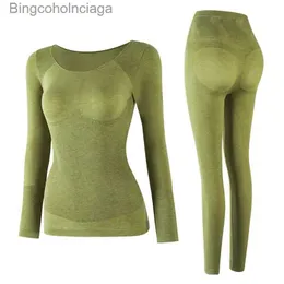 Kvinnors termiska underkläderkvinna Thermo underkläder 2023 Ny Autumn Winter Acrylic Fever Garn Thermal Underwear Seamless Long Johns Elastic Women Body Shaperl231005