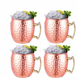 4 Pieces 550ml 18 Ounces Moscow Mule Mug Stainless Steel Hammered Copper Plated Beer Cup Coffee Cup Bar Drinkware3380