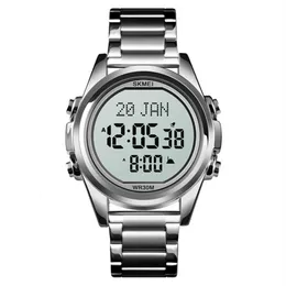 Skmei 1667 Stainls Steel Back Digital Alfajr Azan Prayer Wrist Watch230b