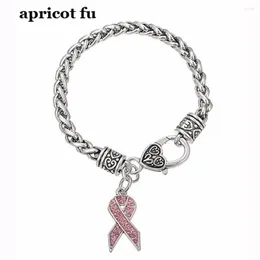 Pulseiras com pingentes misturam cores fita rosa pulseira de cristal para conscientização do câncer