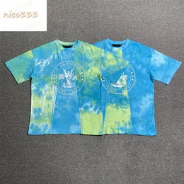 23ss Tie dye splicing color collision letter print pattern cotton round neck loose loose versatile men and women casual fashion t 224S