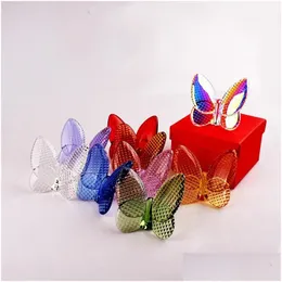 Decorative Objects Figurines Diamond Pattern Crystal Butterfly Ornament Home Gift El Decorationdecorative Drop Delivery Garden Dec Oti4O