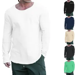 Camisetas masculinas 2023 outono manga comprida em torno do pescoço batalha danificada casual suéter solto roupas de moda