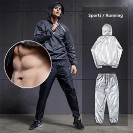 Men's Sweating Sports Sets Sauna Suits 2pcs Running Training Sets Man Suits for Fitness Gym Bodybuilding Plus Size 201128250W