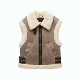 Kvinnors västar Zvri Autumn Winter Ladies Warm Pur Integrated Sleeveless Fleece Stitching Coat Vest Jacket 231005