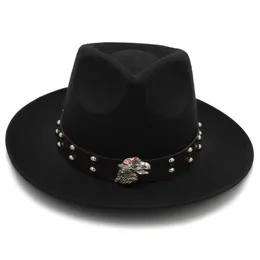 Moda Fascinator Cappello Fedora in feltro per papà Uomo Autunno inverno Chapeu Feminino Cappello Jazz Gentleman Sombrero Papà Aquila Punk Belt181G