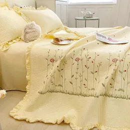 Battaniye işlemeli yaz yorganı battaniye Kore tarzı klima tuzağı tek çift kişilik yatak kapak kapitone yatak örtüsü yastık kılıfı 230928