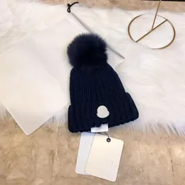 Designer Winter Knitted Beanie Woolen Hat Women Chunky Knit Thick Warm faux fur pom Beanies Hats Female Bonnet Beanie Caps1783