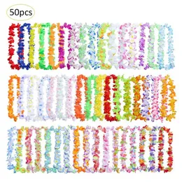 50st Hawaiian Leis Garland Artificial Necklace Hawaii Flowers Party Supplies Beach Fun Wreath Diy Xmas Gift Wedding Decorations2933