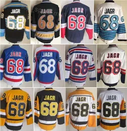 Men Retro Hockey 68 Jaromir Jagr Jersey CCM Retire Vintage Classic Embroidery And Sewing For Sport Fans Team Color Black White Blue Yellow Pure Cotton Breathable