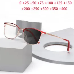 Sunglasses Red Frame Sun Pochromic Resin Lens Cat Eye Hyperopia Eyeglasses Women UV400 Presbyopic Glasses Female 0 25 50 To 400