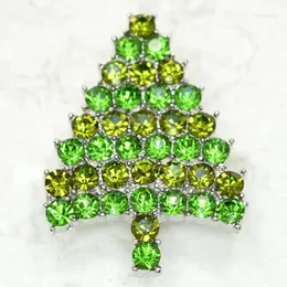 Brooches 12pcs/lot Wholesale Fashion Brooch Rhinestone Small Christmas Tree Pin Gift In 11 Colors C101258