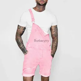 Kvinnors jumpsuits rompers rosa denim totala shorts för män mode hip hop streetwear mens jeans övergripande shorts plus size sommar kort jean jumpsuitsl231005