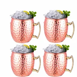 4 Pieces 550ml 18 Ounces Moscow Mule Mug Stainless Steel Hammered Copper Plated Beer Cup Coffee Cup Bar Drinkware293W