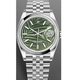 Damenuhren, 36 mm, mittlere Größe, grünes Blatt-Zifferblatt, Saphirglas, Edelstahl, automatische mechanische Armbanduhr243i