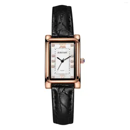 Наручные часы для влюбленных, роскошный дизайн, женские часы, классические квадратные часы для зрелых деловых людей, простые часы с кожаным ремешком и ручным заводом с бриллиантами, часы Relogios