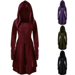 Casual Dresses Vintage Renaissance Dress Medieval Cosplay Costumes For Women Halloween Hooded Festival Party Clothing Plus Size Ve323k