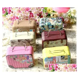 Storage Boxes & Bins 1Pc 7.5X5.5X3.5Cm Europe Style Vintage Suitcase Shape Candy Storage Box Wedding Favor Tin Sundries Organizer Cont Dhltd