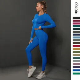 Womens Two Piece Pants 2Pcs Women Sets Energy Seamless Gym Suits Bubble Butt Sports PantsLong Sleeve Shirts Push Up Running Tracksuits Tights Set 231005