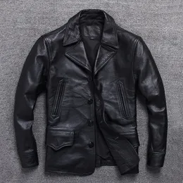 Men s Leather Faux Long Jacket Men Genuine Wind Coat Classic Black Plus Size Cowhide Casual Cloth 231005