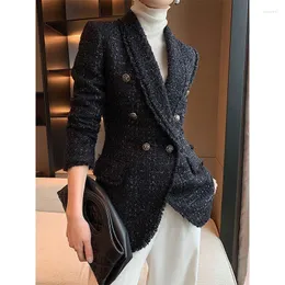 Kvinnors kostymer Xiaoxiangfeng Woolen Suit Jackets Topp 2023 Temperament Celebrity Waistband Slim Coat High Grade Fashion Long Sleeve