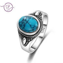 Wedding Rings 925 Sterling Silver Natural Turquoise Engagement for Women Men Vintage Fine Jewelry Party Ring Gift 231005