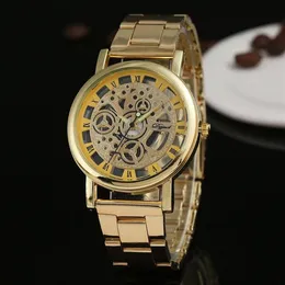 손목 시계 럭셔리 남자 골드 시계 패션 창조적 인 중공 투명 스테인리스 스틸 쿼츠 남성 릴로이 hombre210d