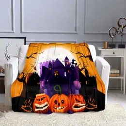 Filtar Halloween Cartoon 3D Girl Pumpkin Lantern Boy Gift Flanell Sofa Cover Bed Home Travel Portable Bedroom Winter Warm Filt 230928