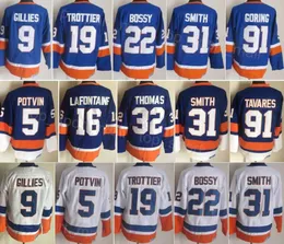 Men Retro Hockey 22 Mike Bossy Jersey 5 Denis Potvin 9 Clark Gillies 19 Bryan Trottier 31 Billy Smith 16 Pat LaFontaine Steve Thomas John Tavares Butch Goring Vintage