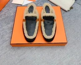 Top designer luxury sheepskin wool sandals Slipper half tow warm winter silver buckle size 35-41 with Orange box