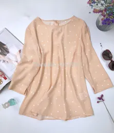 Women's Blouses ElfStyle Silk Cherry Blossom Pink Dot Printed Blouse Shirt Top With Buttoned Back & Long Sleeves O Neck