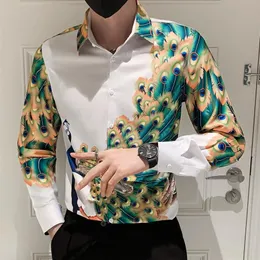 Männer Casual Hemden Koreanische Slim Fit Social Hemd Camisa Langarm Nachtclub Herren Taste Luxus Männer Blume Pfau Print268H