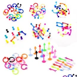 코 고리 스터드 스터드 10pcs/lot acrylic colorf nose rings 립 랩 레트 피어싱 바벨 혀 링 배꼽 눈썹 타인 쥬얼리 드롭 드 dhw9d