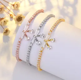 Qiao Lanxuan sterling silver fashion student bow slightly inlaid zircon adjustment beads bracelet bracelet jewelry