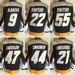 Männer Retro Hockey 6 Shea Weber Trikots Vintage Classic 9 Paul Kariya 21 Filip Forsberg 22 Jordin Tootoo 44 Kimmo Timonen 47 Radulov 55 Jordin Tootoo Stitched Retire