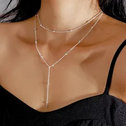 Pendant Necklaces Trendy 925 Sterling Silver Double Layer Bead Necklace Long Tassel Neckchain For Women Fine Jewelry Accessories Gift 231005