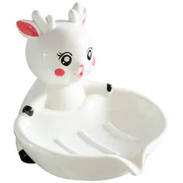 Soap Dishes Ceramic Deer Soap Case Dish For Shower Shape Holder Bathroom Lovely Tray Draining Decor 230926