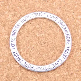 36pcs Antique Silver Plated Bronze Plated circle love hope trust dream Charms Pendant DIY Necklace Bracelet Bangle Findings 35mm2906