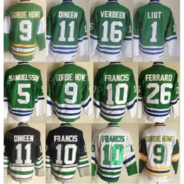 Mężczyźni retro hokej 1 Mike Liut Jerseys Vintage Classic 10 Ron Francis 11 Kevin Dineen 16 Patrick Verbeek 26 Ray Ferraro 5 Ulf Samuelsson 9 Gordie Howe zszyty na emeryturę