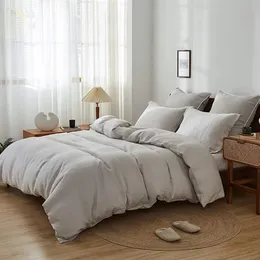 Bedding sets Simple Opulence 100% Linen 3Pcs Bedding Set Natural French Washed Breathable Solid King Size Pillowcase Duvet Cover Bed Sheets 230928